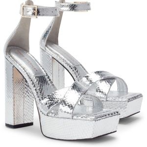Good American Silver Platform Heels